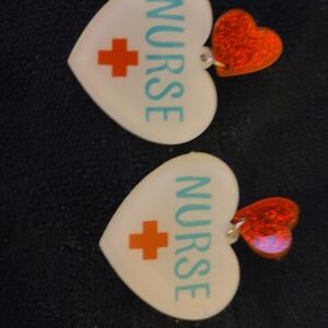 SHEIN White & Red Nurse Heart Drop Earrings